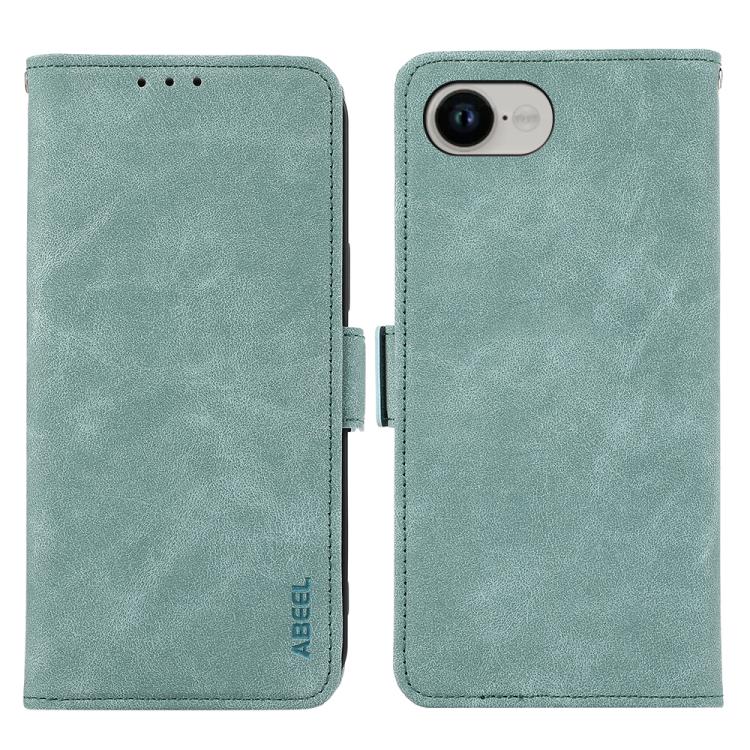 For iPhone 16e ABEEL Frosted Magnetic RFID Leather Phone Case(Cyan)