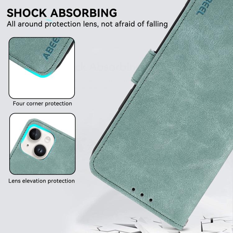 For iPhone 16e ABEEL Frosted Magnetic RFID Leather Phone Case(Cyan)