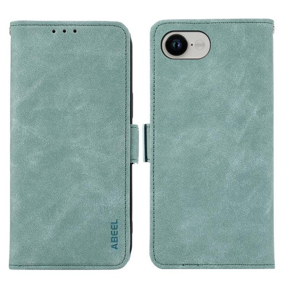 For iPhone 16e ABEEL Frosted Magnetic RFID Leather Phone Case(Cyan)