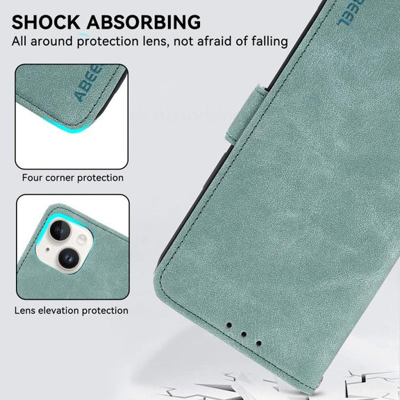 For iPhone 16e ABEEL Frosted Magnetic RFID Leather Phone Case(Cyan)