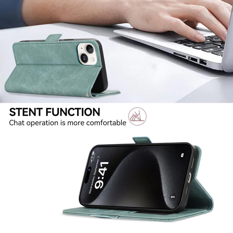For iPhone 16e ABEEL Frosted Magnetic RFID Leather Phone Case(Cyan)