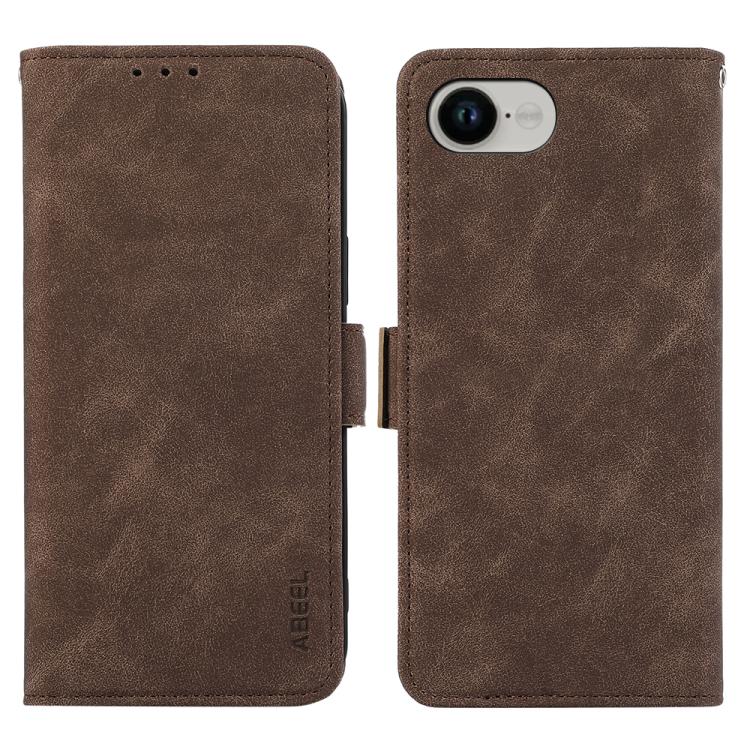 For iPhone 16e ABEEL Frosted Magnetic RFID Leather Phone Case(Brown)
