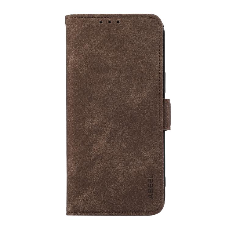 For iPhone 16e ABEEL Frosted Magnetic RFID Leather Phone Case(Brown)