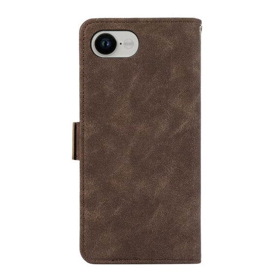 For iPhone 16e ABEEL Frosted Magnetic RFID Leather Phone Case(Brown)