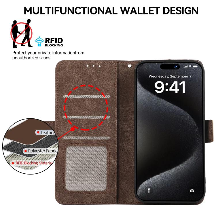 For iPhone 16e ABEEL Frosted Magnetic RFID Leather Phone Case(Brown)
