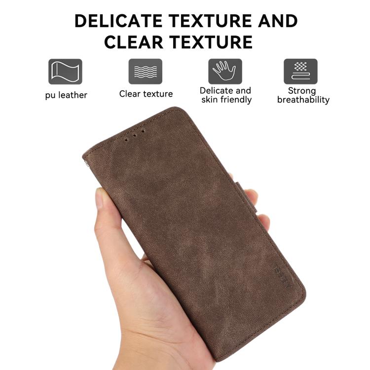 For iPhone 16e ABEEL Frosted Magnetic RFID Leather Phone Case(Brown)