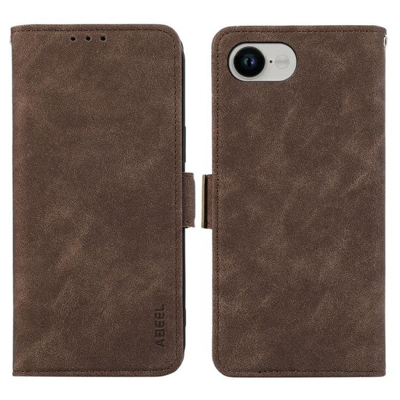 For iPhone 16e ABEEL Frosted Magnetic RFID Leather Phone Case(Brown)