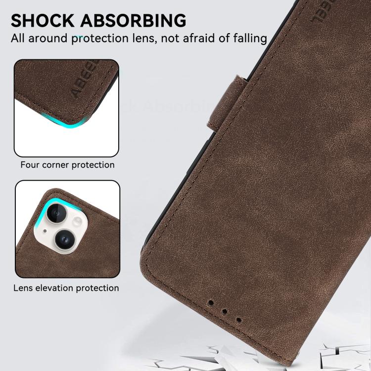 For iPhone 16e ABEEL Frosted Magnetic RFID Leather Phone Case(Brown)
