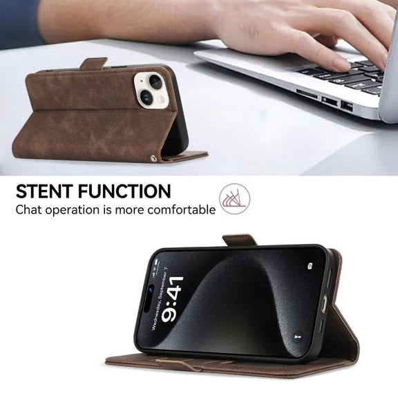 For iPhone 16e ABEEL Frosted Magnetic RFID Leather Phone Case(Brown)