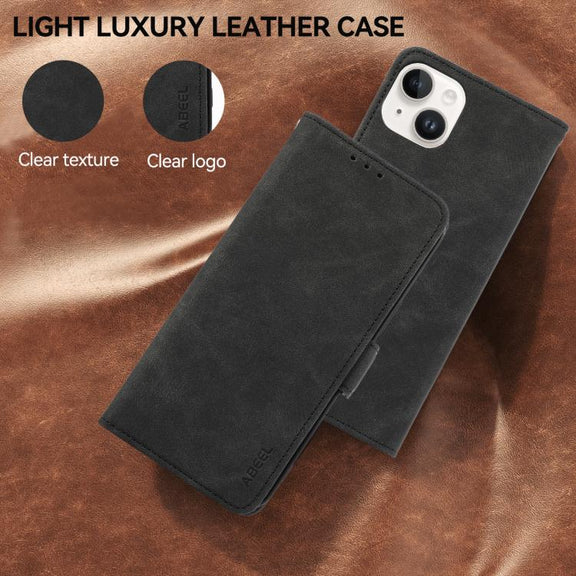 For iPhone 17 ABEEL Frosted Magnetic RFID Leather Phone Case(Black)