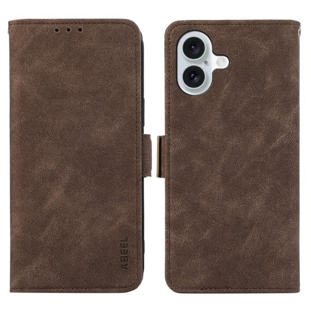 For iPhone 17 ABEEL Frosted Magnetic RFID Leather Phone Case(Brown)