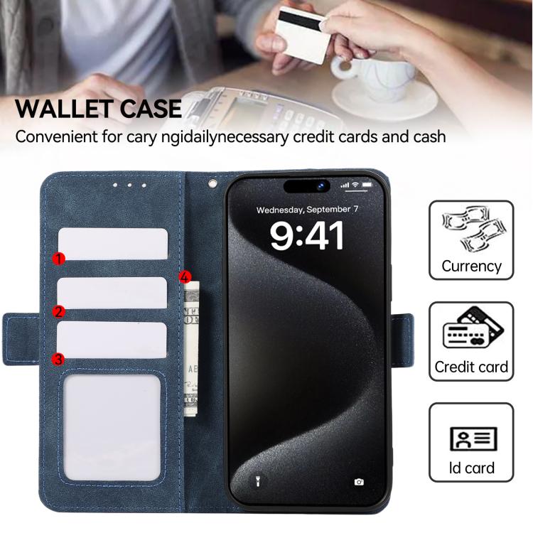 For iPhone 17 Pro ABEEL Frosted Magnetic RFID Leather Phone Case(Blue)