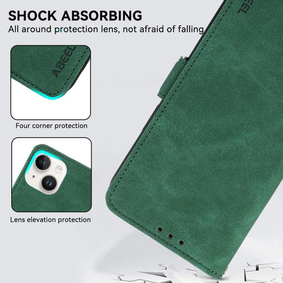 For iPhone 17 Pro ABEEL Frosted Magnetic RFID Leather Phone Case(Green)