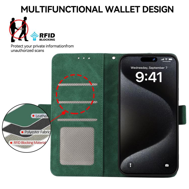 For iPhone 17 Pro ABEEL Frosted Magnetic RFID Leather Phone Case(Green)