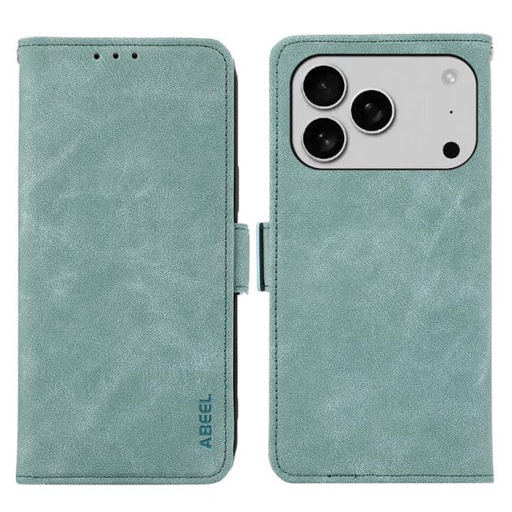 For iPhone 17 Pro ABEEL Frosted Magnetic RFID Leather Phone Case(Cyan)