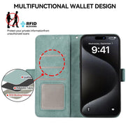 For iPhone 17 Pro ABEEL Frosted Magnetic RFID Leather Phone Case(Cyan)