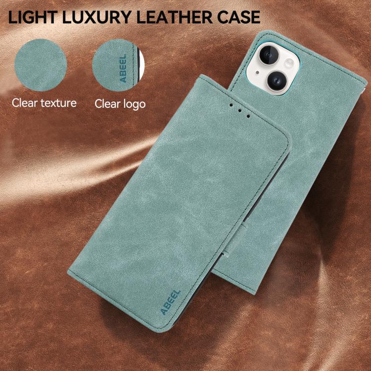 For iPhone 17 Pro ABEEL Frosted Magnetic RFID Leather Phone Case(Cyan)