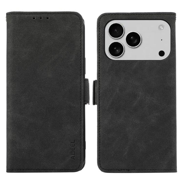 For iPhone 17 Pro Max ABEEL Frosted Magnetic RFID Leather Phone Case(Black)