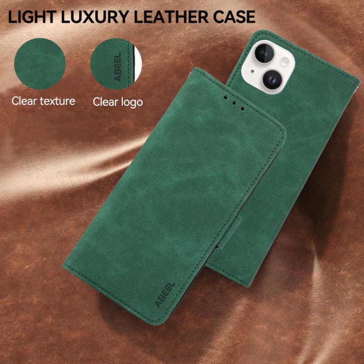 For iPhone 17 Pro Max ABEEL Frosted Magnetic RFID Leather Phone Case(Green)