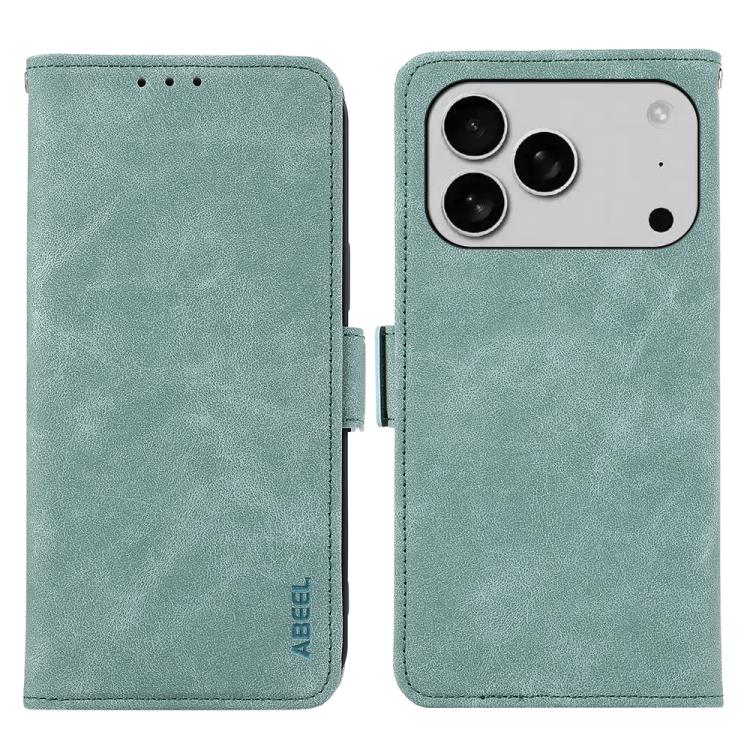 For iPhone 17 Pro Max ABEEL Frosted Magnetic RFID Leather Phone Case(Cyan)