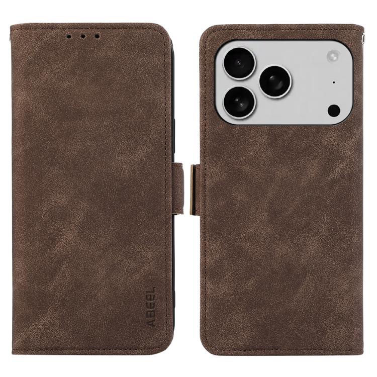 For iPhone 17 Pro Max ABEEL Frosted Magnetic RFID Leather Phone Case(Brown)