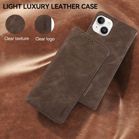 For iPhone 17 Pro Max ABEEL Frosted Magnetic RFID Leather Phone Case(Brown)
