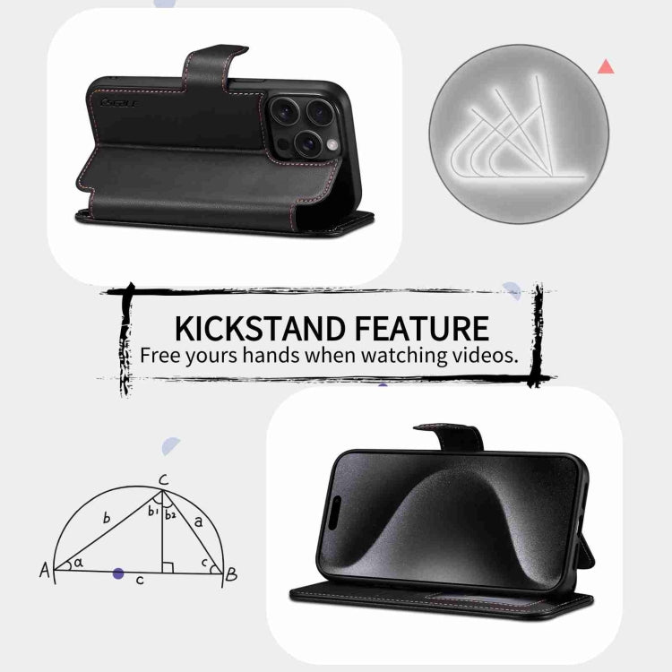 For iPhone 14 / 13 ESEBLE E1 Nappa Texture MagSafe Holder Leather Phone Case(Black)