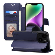 For iPhone 15 Plus / 14 Plus ESEBLE E1 Nappa Texture MagSafe Holder Leather Phone Case(Dark Blue)