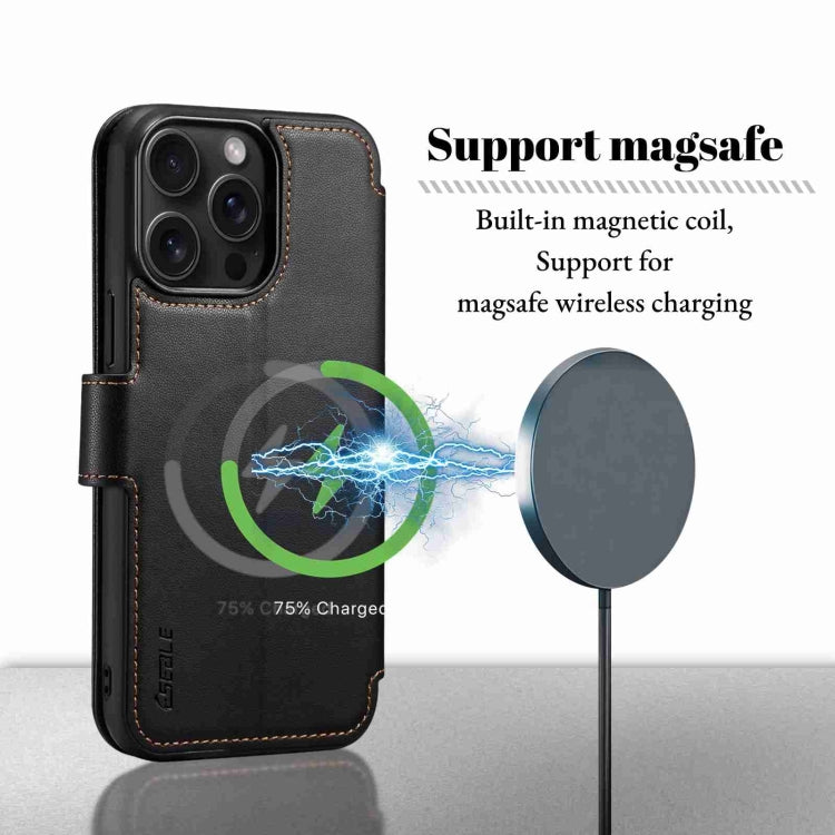 For iPhone 15 Plus / 14 Plus ESEBLE E1 Nappa Texture MagSafe Holder Leather Phone Case(Black)