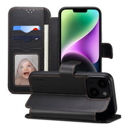 For iPhone 15 Plus / 14 Plus ESEBLE E1 Nappa Texture MagSafe Holder Leather Phone Case(Black)