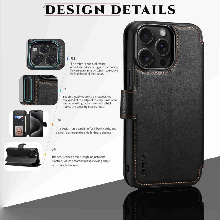 For iPhone 15 Plus / 14 Plus ESEBLE E1 Nappa Texture MagSafe Holder Leather Phone Case(Black)
