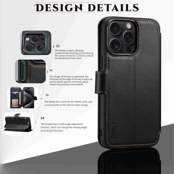 For iPhone 14 Pro ESEBLE E1 Nappa Texture MagSafe Holder Leather Phone Case(Black)