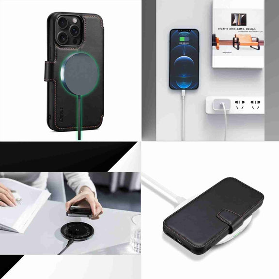For iPhone 14 Pro ESEBLE E1 Nappa Texture MagSafe Holder Leather Phone Case(Black)