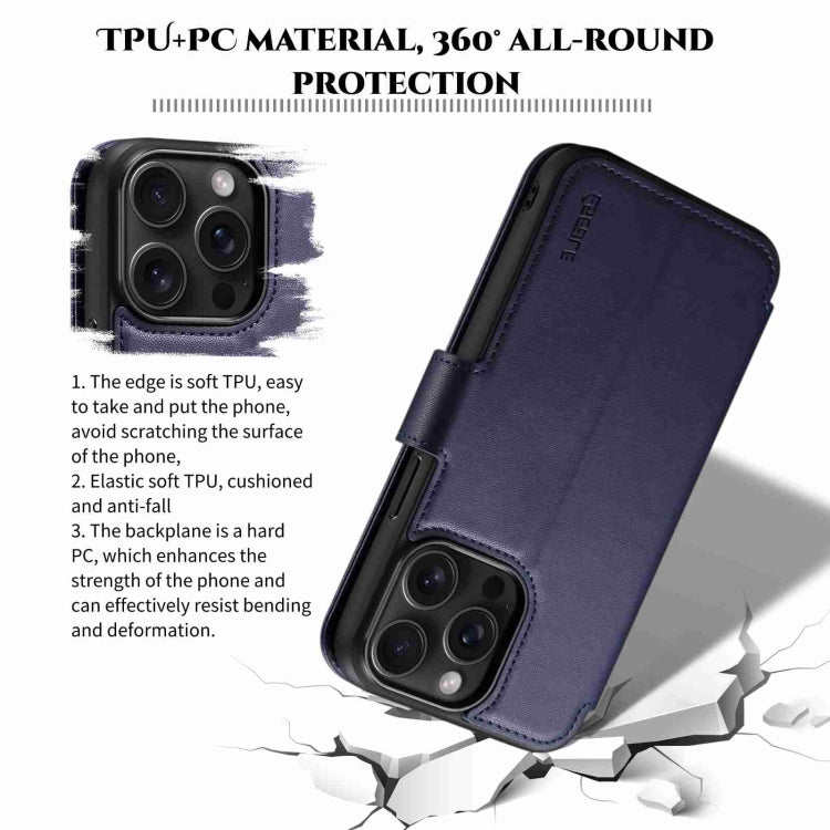 For iPhone 14 Pro Max ESEBLE E1 Nappa Texture MagSafe Holder Leather Phone Case(Dark Blue)