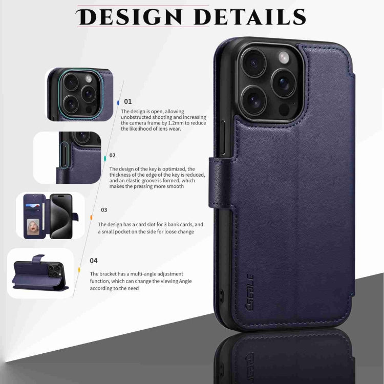 For iPhone 14 Pro Max ESEBLE E1 Nappa Texture MagSafe Holder Leather Phone Case(Dark Blue)