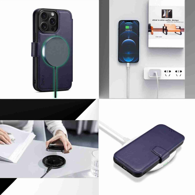 For iPhone 14 Pro Max ESEBLE E1 Nappa Texture MagSafe Holder Leather Phone Case(Dark Blue)