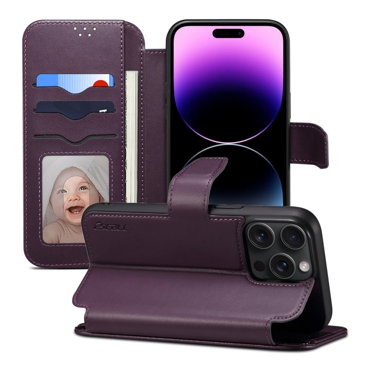 For iPhone 14 Pro Max ESEBLE E1 Nappa Texture MagSafe Holder Leather Phone Case(Dark Purple)