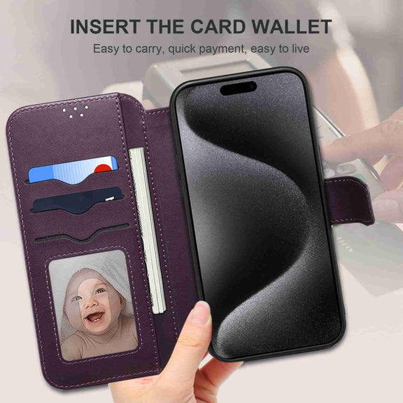 For iPhone 14 Pro Max ESEBLE E1 Nappa Texture MagSafe Holder Leather Phone Case(Dark Purple)