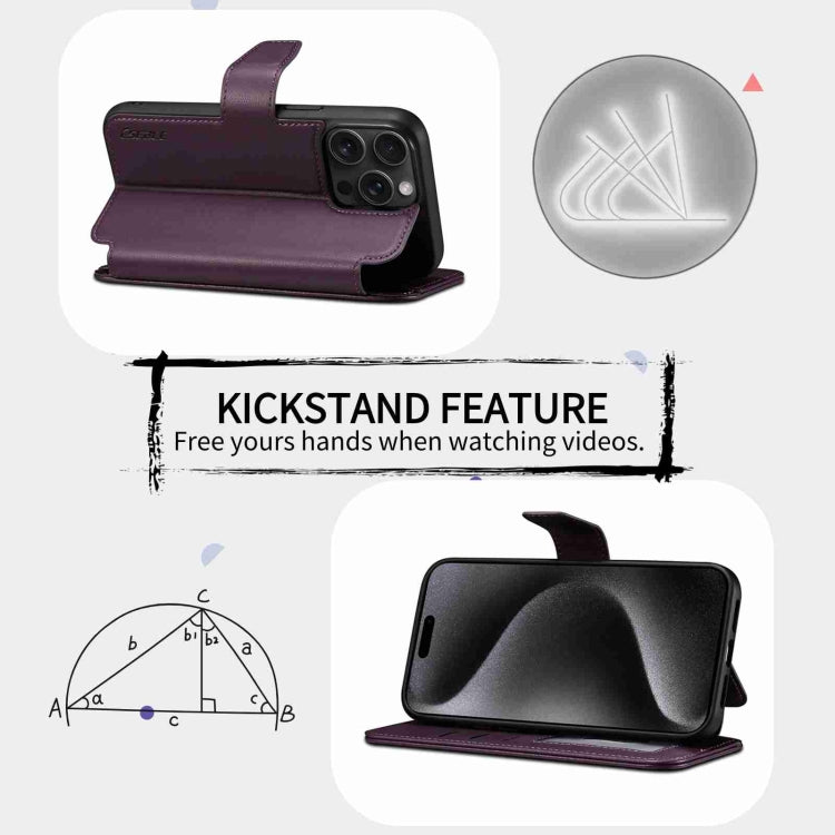 For iPhone 14 Pro Max ESEBLE E1 Nappa Texture MagSafe Holder Leather Phone Case(Dark Purple)