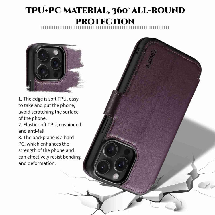 For iPhone 14 Pro Max ESEBLE E1 Nappa Texture MagSafe Holder Leather Phone Case(Dark Purple)