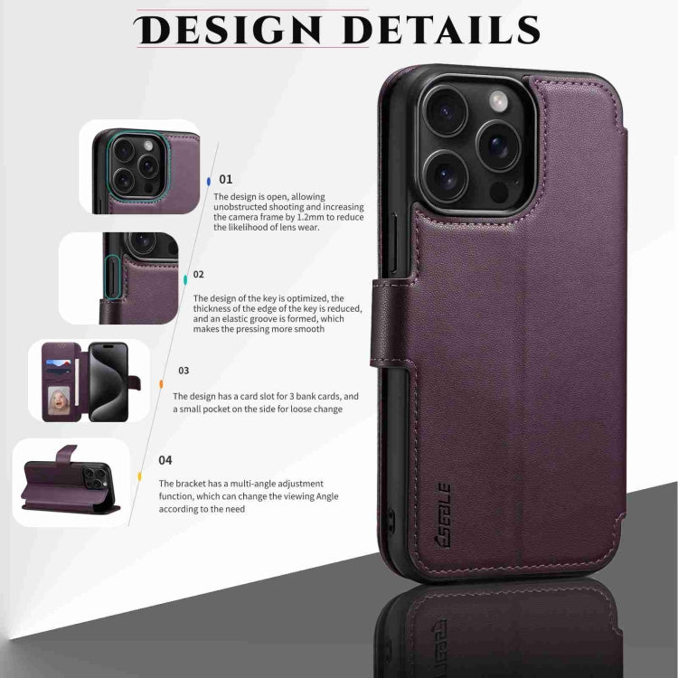 For iPhone 14 Pro Max ESEBLE E1 Nappa Texture MagSafe Holder Leather Phone Case(Dark Purple)