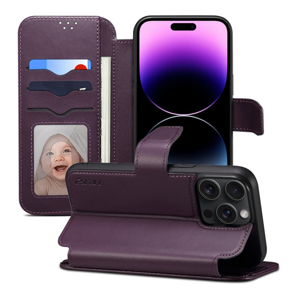 For iPhone 14 Pro Max ESEBLE E1 Nappa Texture MagSafe Holder Leather Phone Case(Dark Purple)