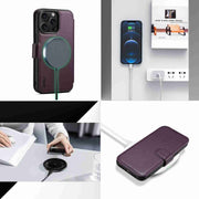 For iPhone 14 Pro Max ESEBLE E1 Nappa Texture MagSafe Holder Leather Phone Case(Dark Purple)