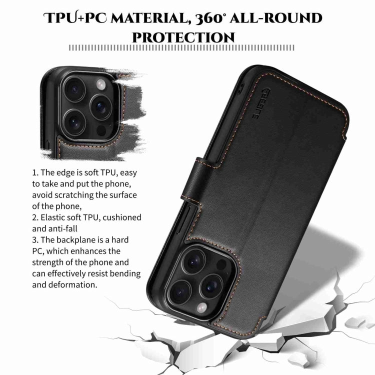 For iPhone 14 Pro Max ESEBLE E1 Nappa Texture MagSafe Holder Leather Phone Case(Black)
