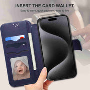 For iPhone 15 ESEBLE E1 Nappa Texture MagSafe Holder Leather Phone Case(Dark Blue)