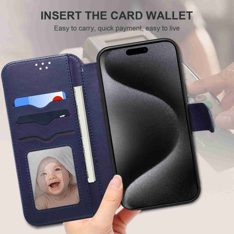 For iPhone 15 ESEBLE E1 Nappa Texture MagSafe Holder Leather Phone Case(Dark Blue)