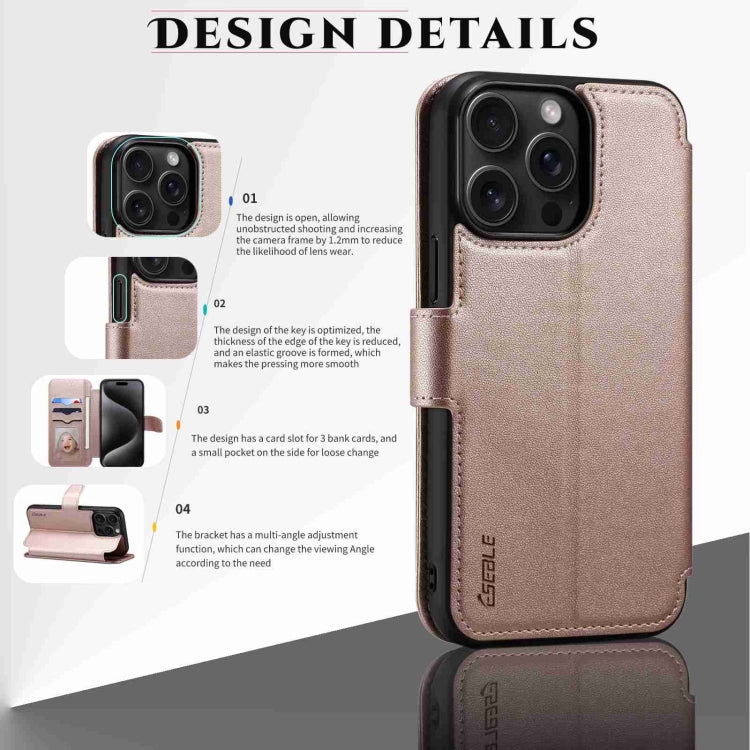 For iPhone 15 ESEBLE E1 Nappa Texture MagSafe Holder Leather Phone Case(Rose Gold)