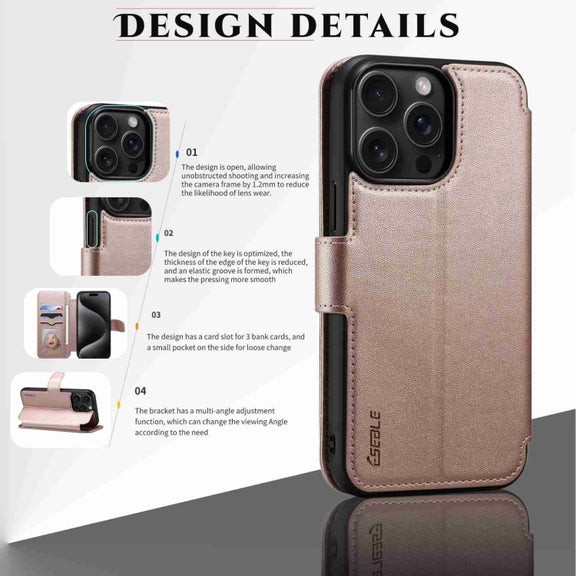 For iPhone 15 ESEBLE E1 Nappa Texture MagSafe Holder Leather Phone Case(Rose Gold)