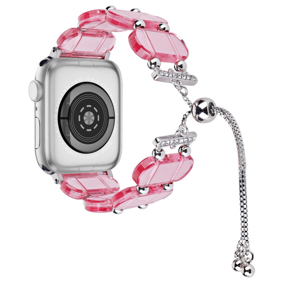 For Apple Watch SE 2022 44mm Resin Retractable Chain Watch Band(Pink)