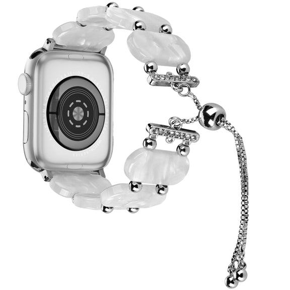 For Apple Watch SE 2022 44mm Resin Retractable Chain Watch Band(Pearl White)